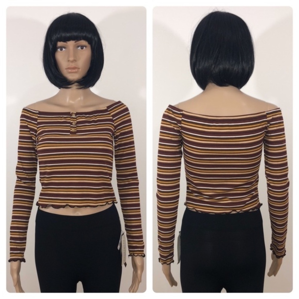 New No Comment Long Sleeve Striped Crop Top